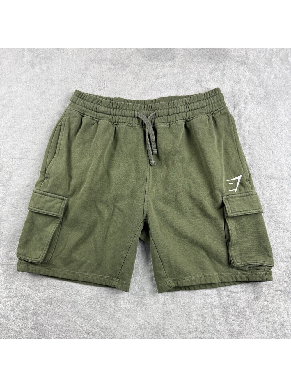 Gymshark Men Cargo Shorts S Green Olive Drawstring Sweat Utility Pocket Fitness